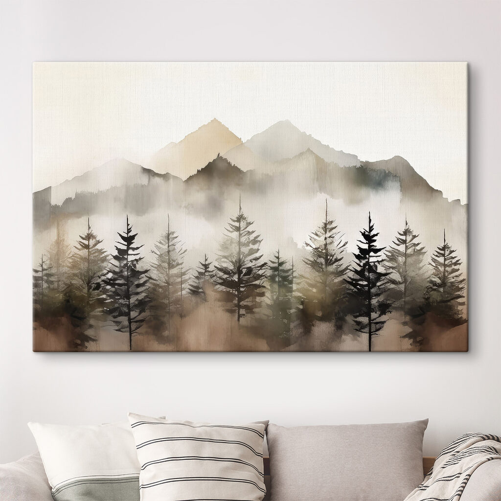 Brume sur sommets pâles dans un intérieur