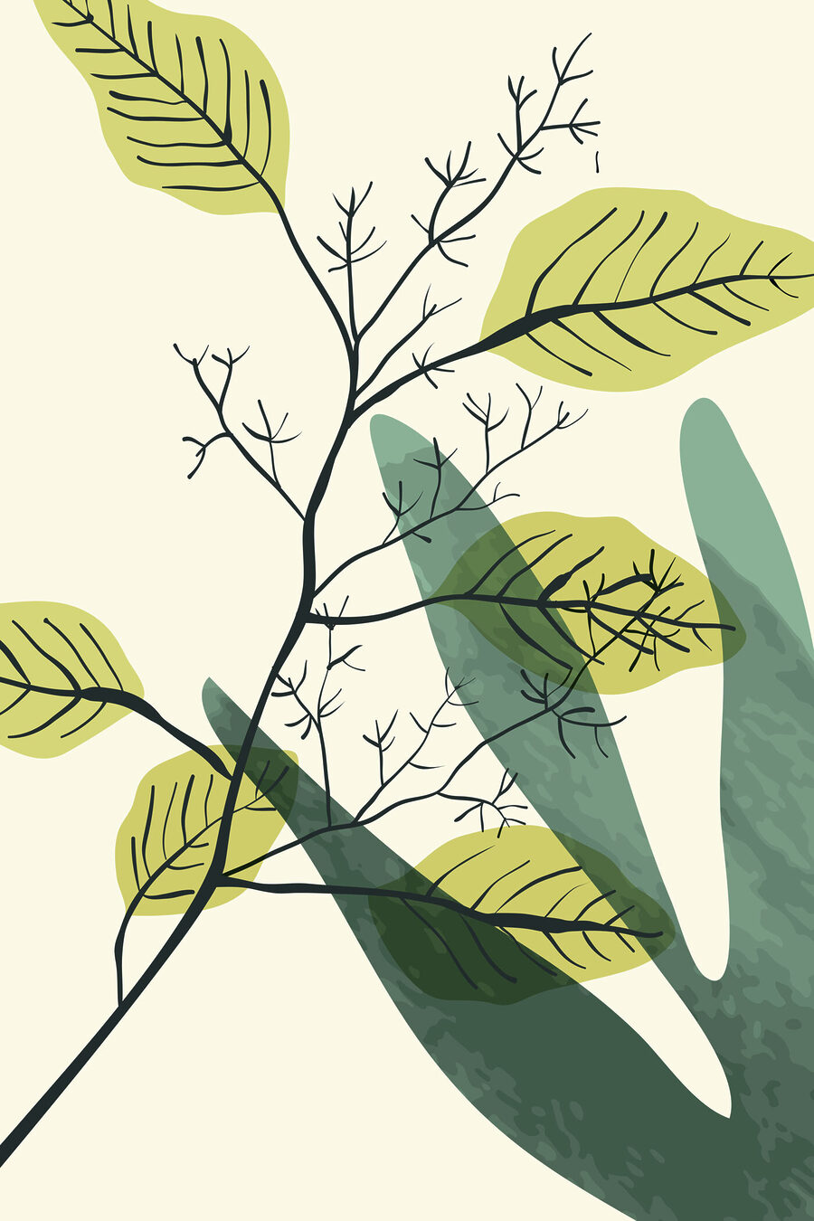 Rameaux sur vert tendre — motif complet