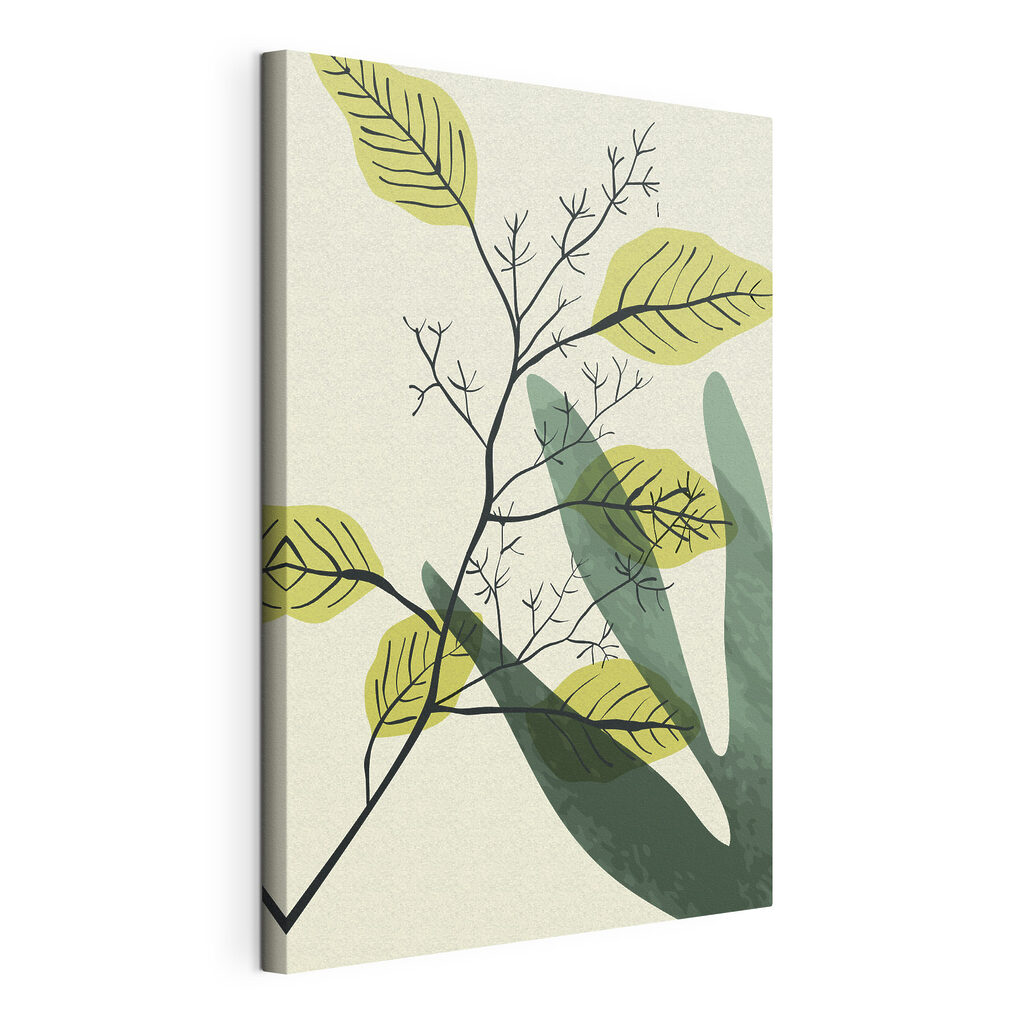 Rameaux sur vert tendre, toile tendue et bord enveloppé
