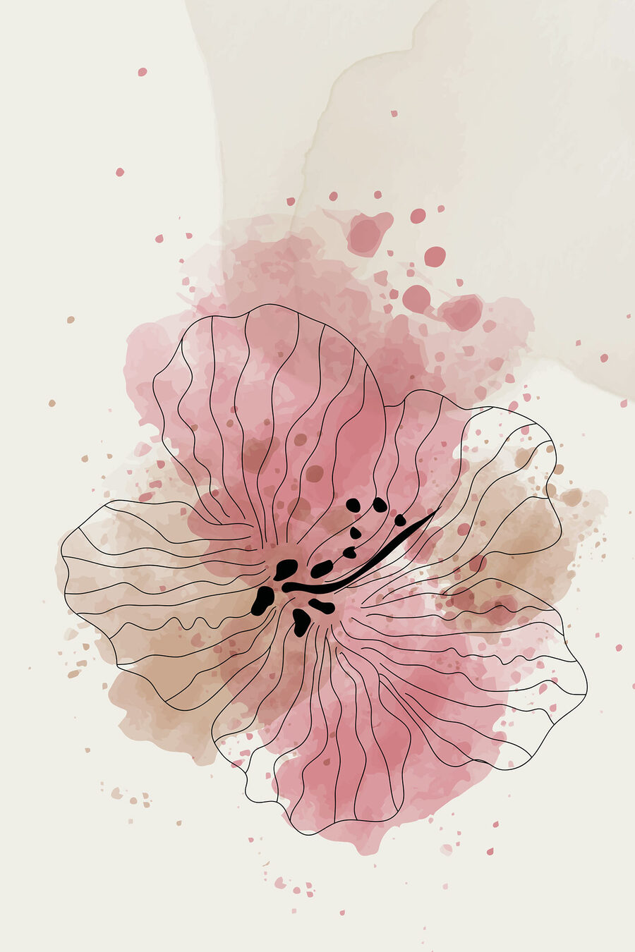 Fleur rose en contours — motif complet