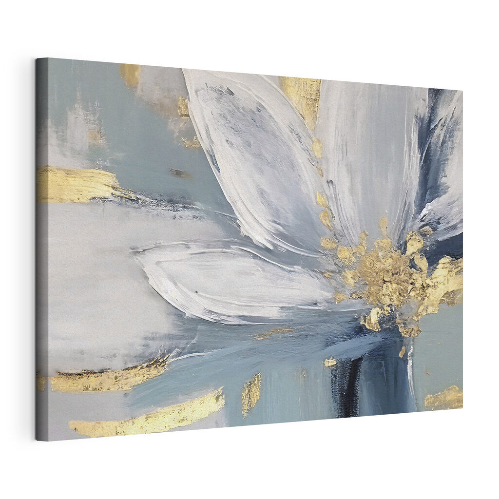 Fleur blanche et or, toile tendue et bord enveloppé
