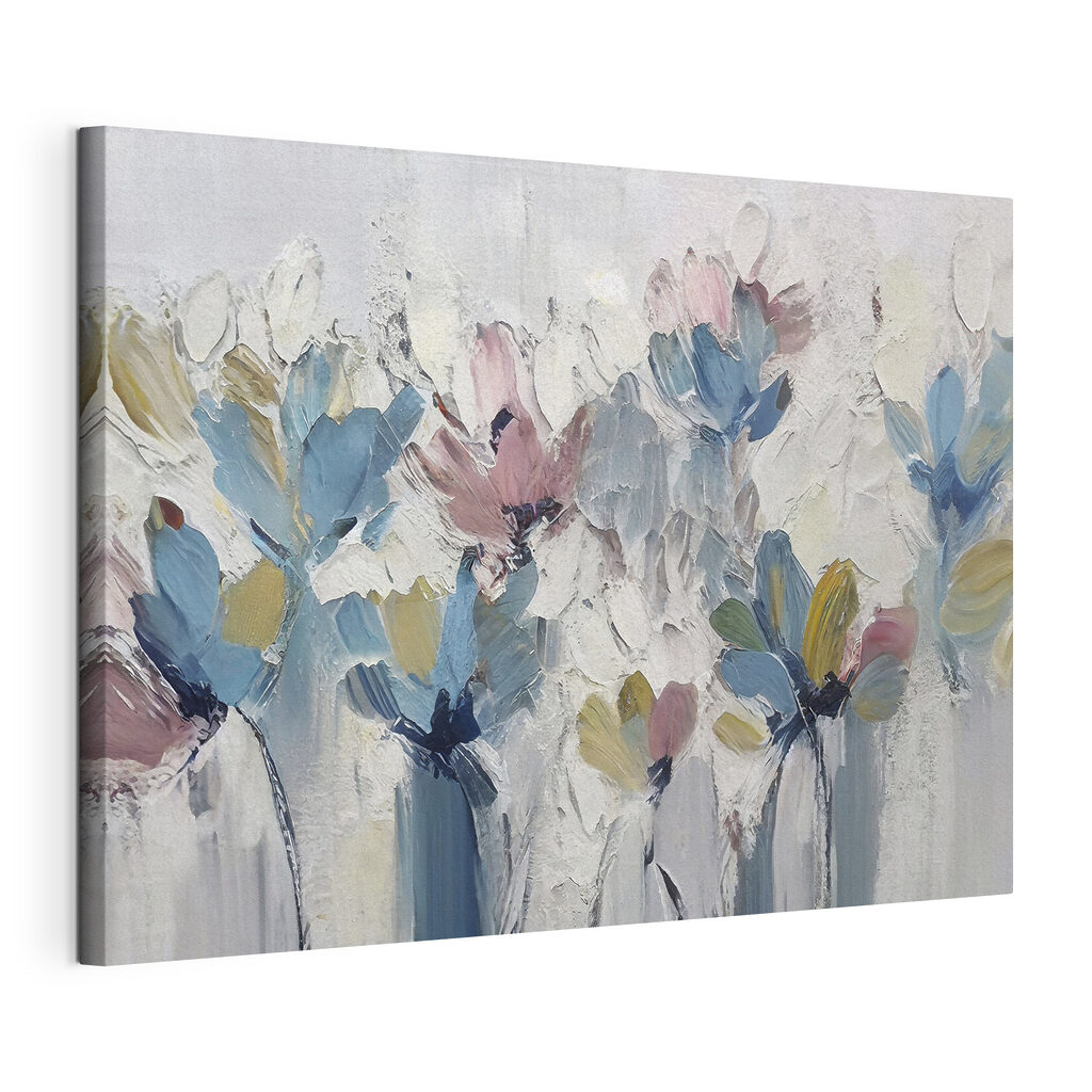 Fines tiges fleuries, toile tendue et bord enveloppé