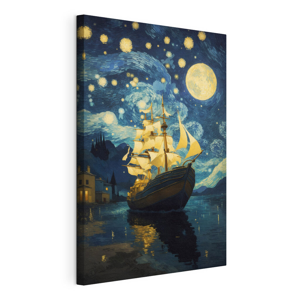 Voilier sous la lune, toile tendue et bord enveloppé