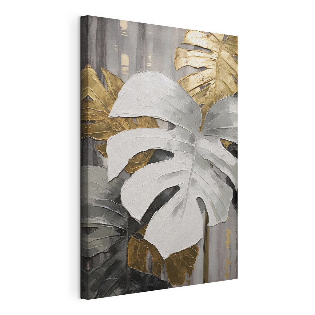 Feuilles aux tons sobres, toile tendue et bord enveloppé