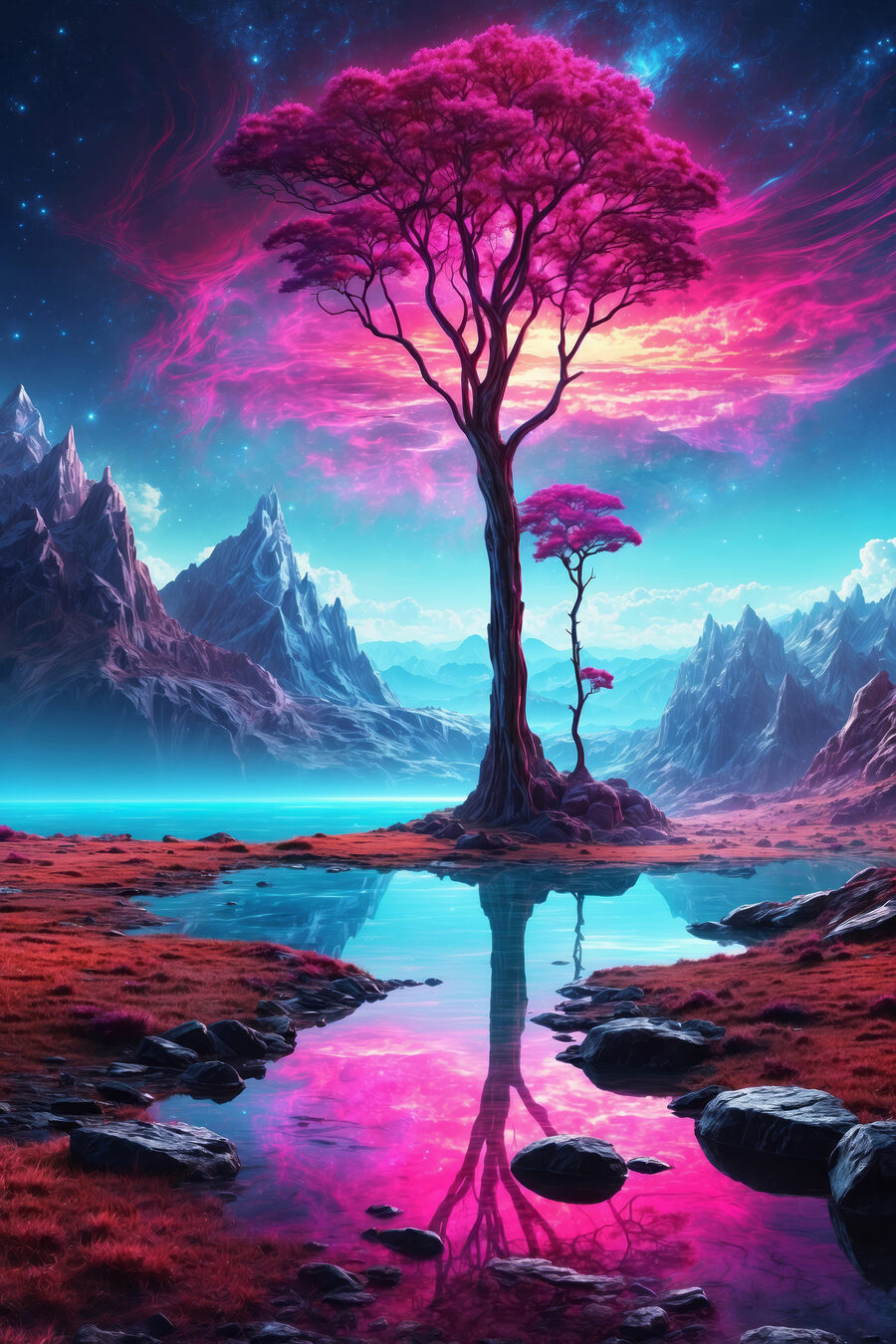 Arbre et son reflet — motif complet
