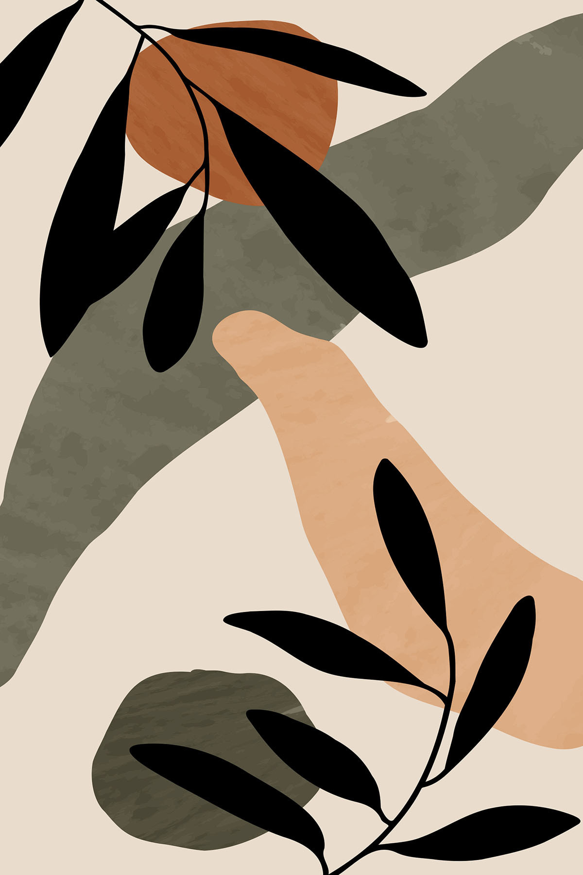 Feuillage noir sur couleurs — motif complet