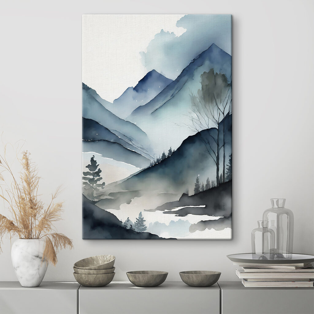 Montagnes brumeuses à l’aquarelle — intérieur 1
