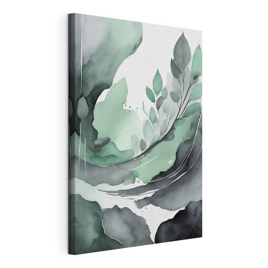 Plante à l’aquarelle, toile tendue et bord enveloppé