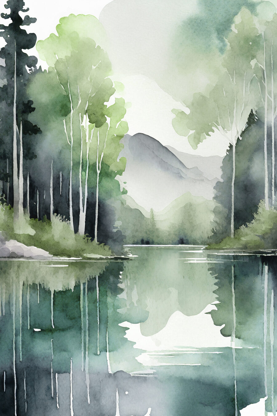 Arbres et lac miroir — motif complet