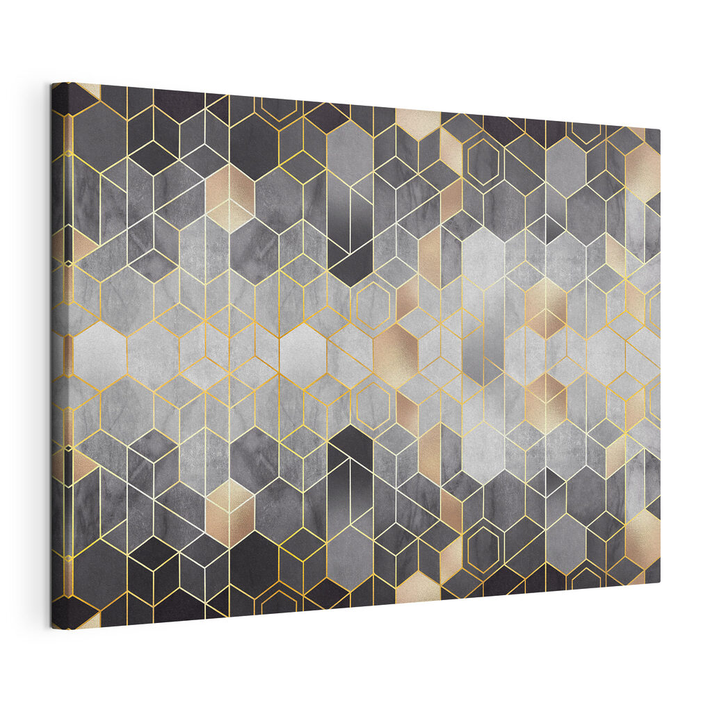 Hexagones en profondeur, toile tendue et bord enveloppé