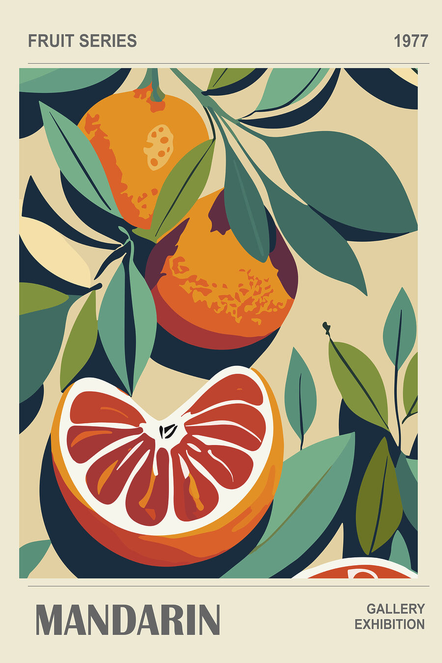 Mandarines et feuillage sombre — motif complet