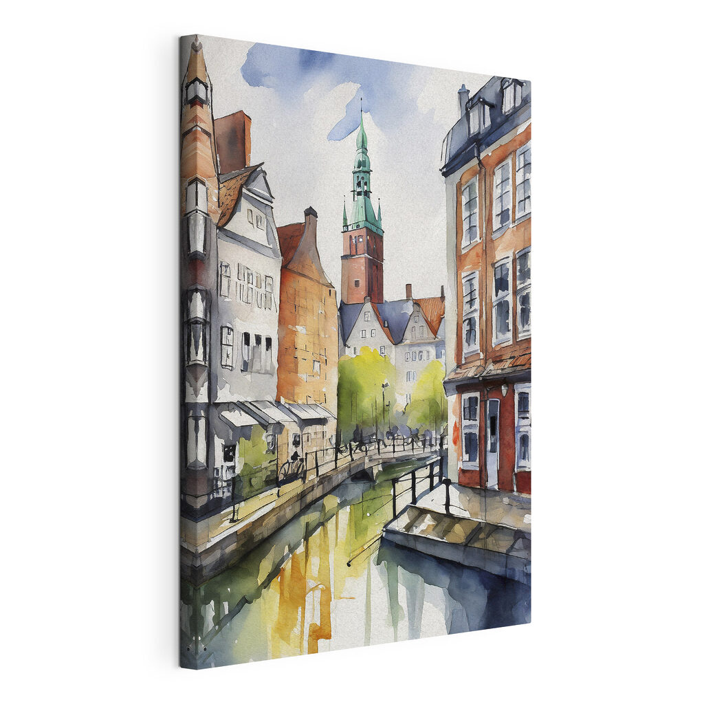Façades sur le canal, toile tendue et bord enveloppé