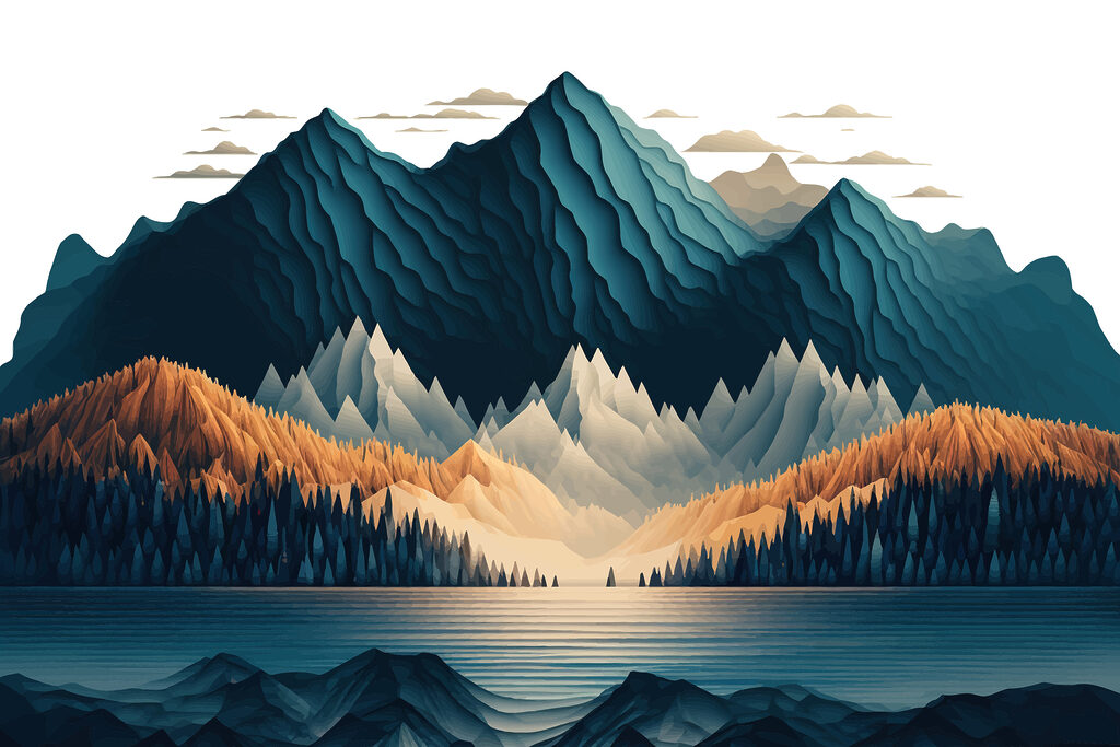 Montagnes en reflet — motif complet