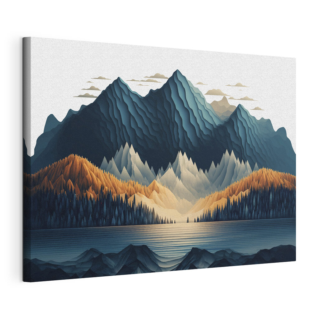 Montagnes en reflet, toile tendue et bord enveloppé