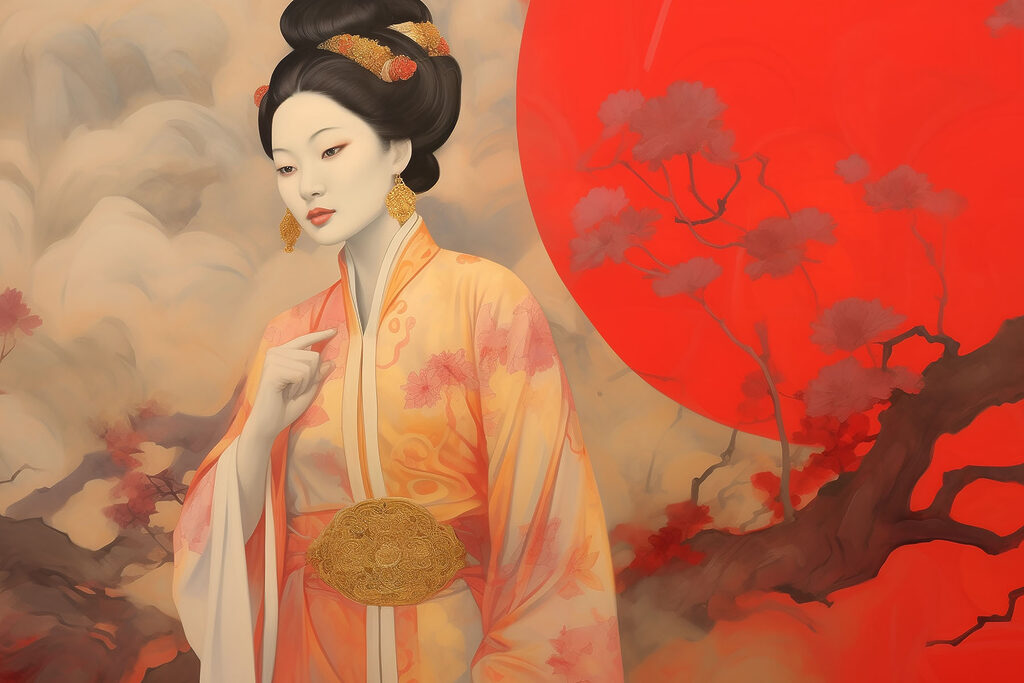 Femme en kimono — motif complet