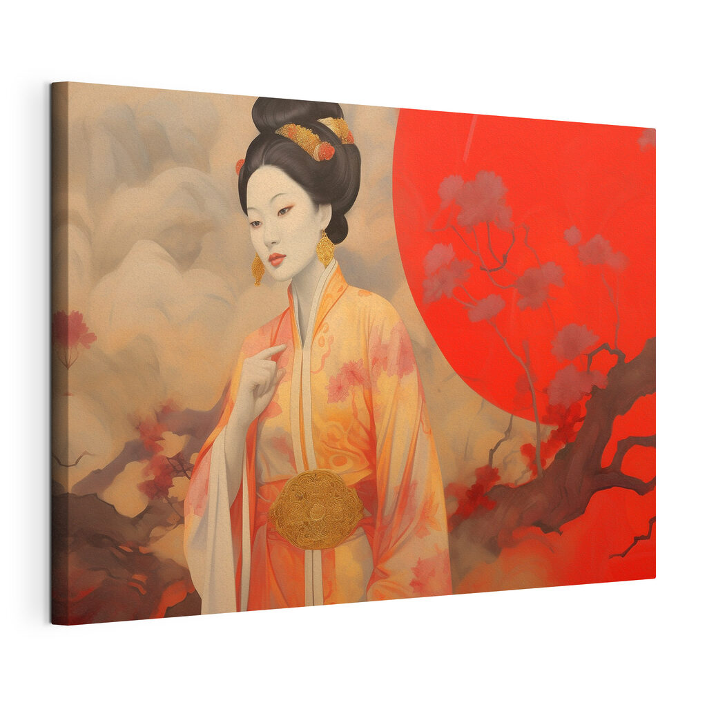 Femme en kimono, toile tendue et bord enveloppé