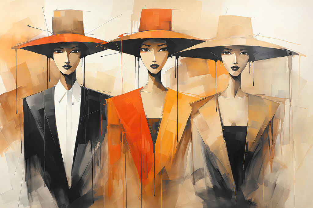 Trois chapeaux en conversation — motif complet
