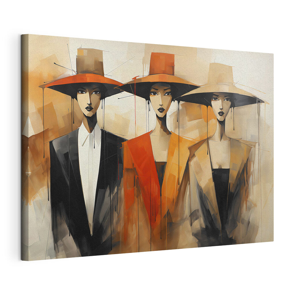 Trois chapeaux en conversation, toile tendue et bord enveloppé