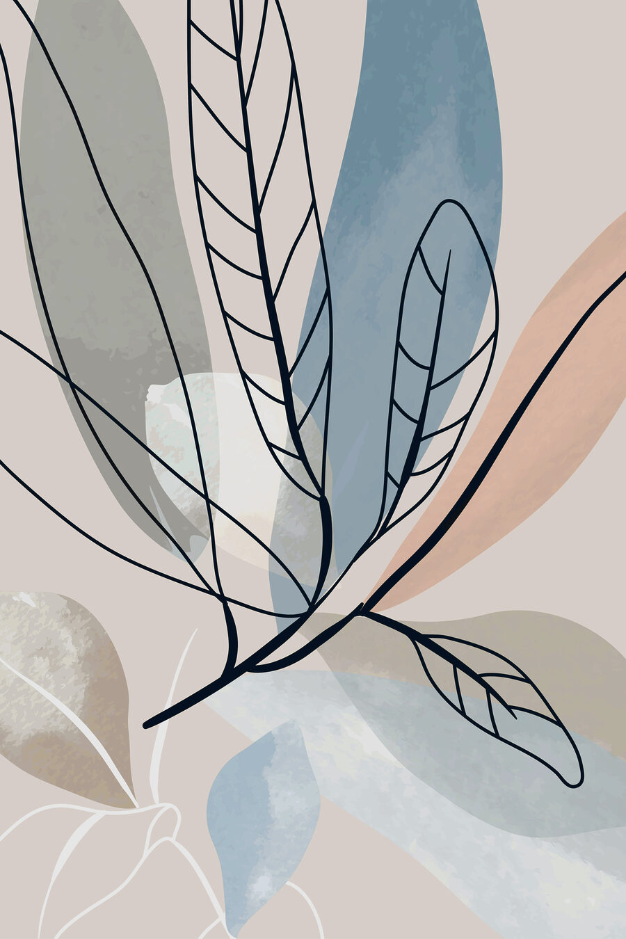 Feuilles sur fond doux — motif complet