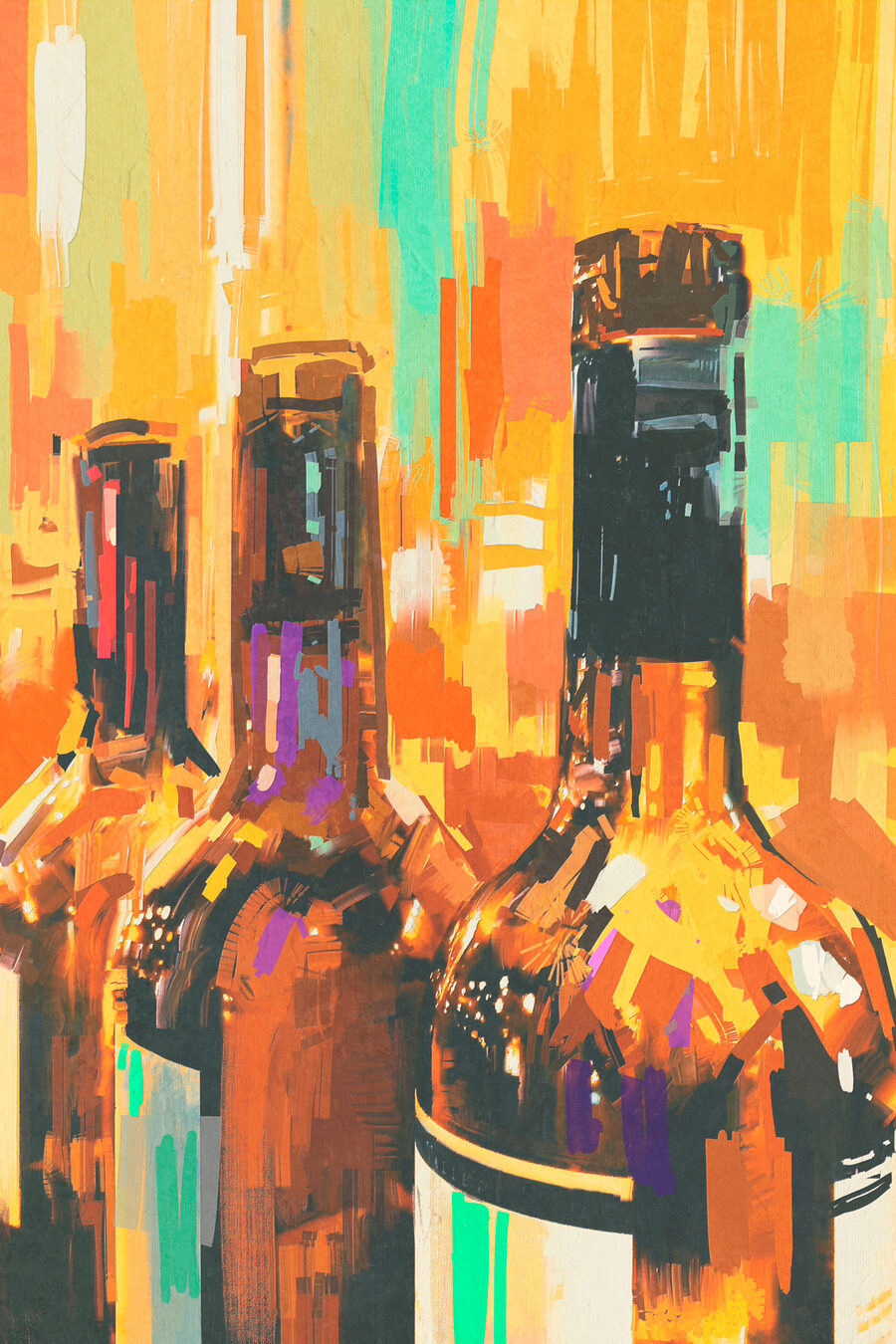 Bouteilles sur fond coloré — motif complet