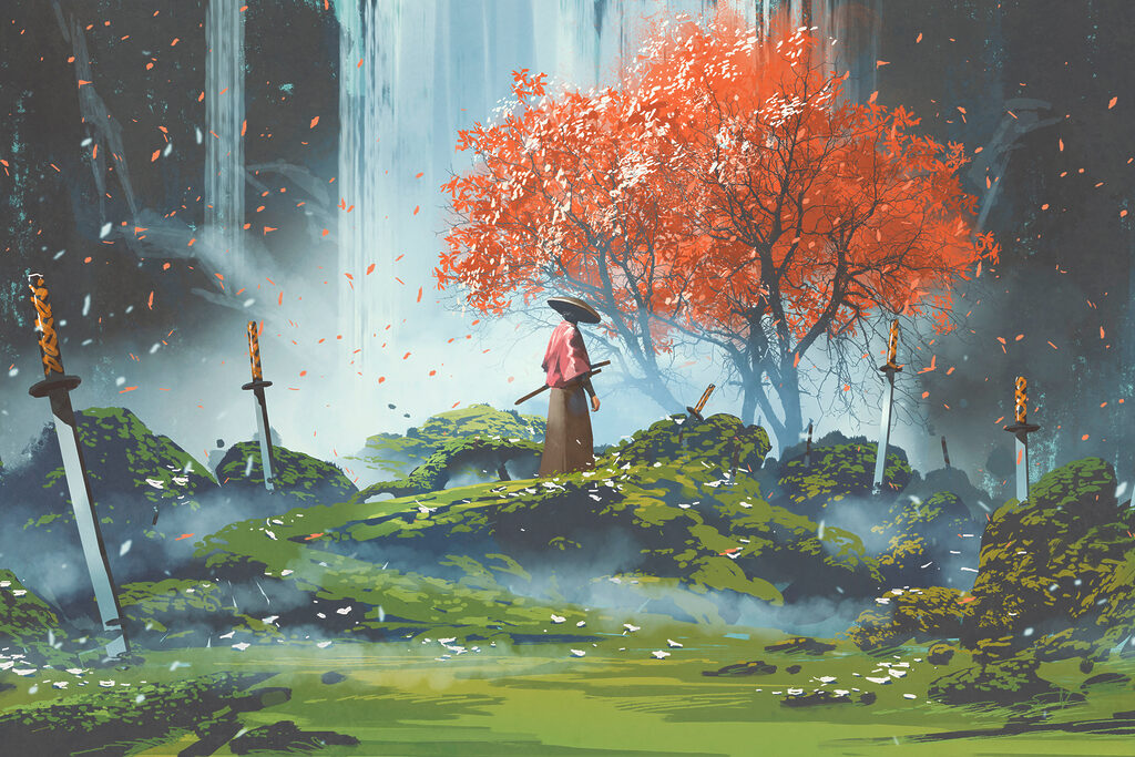 Silence des arbres rouges — motif complet