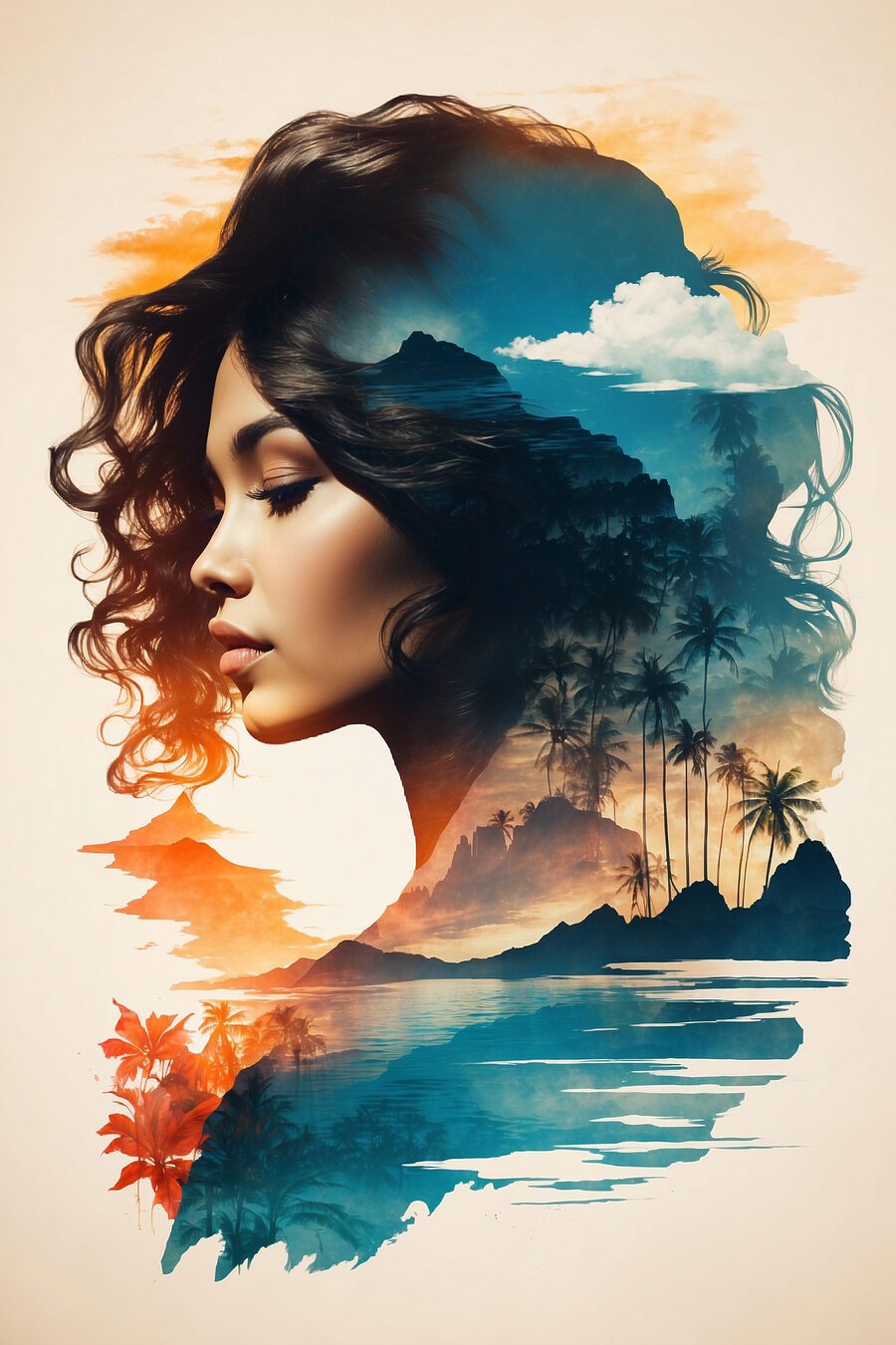Visage et paysage — motif complet