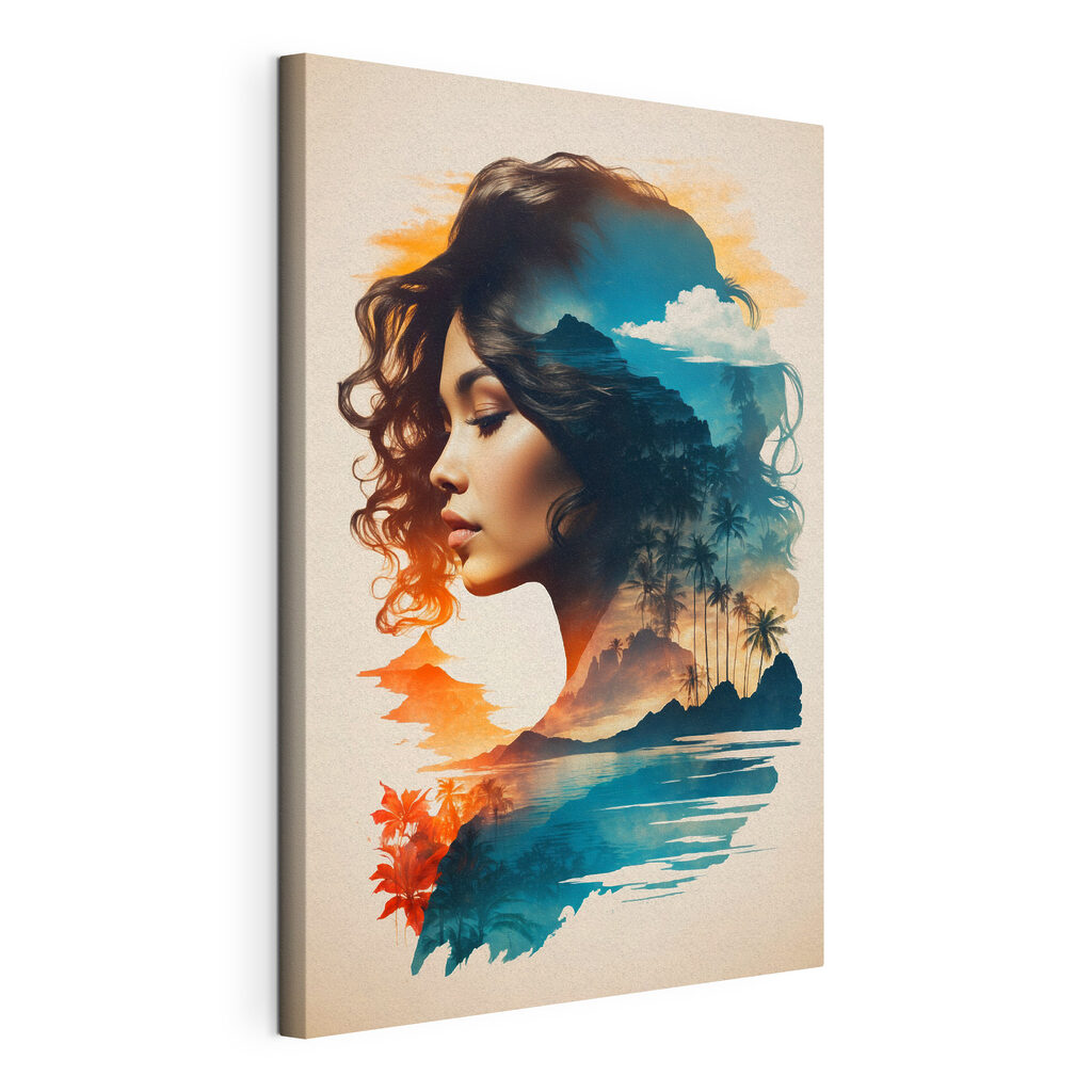 Visage et paysage, toile tendue et bord enveloppé