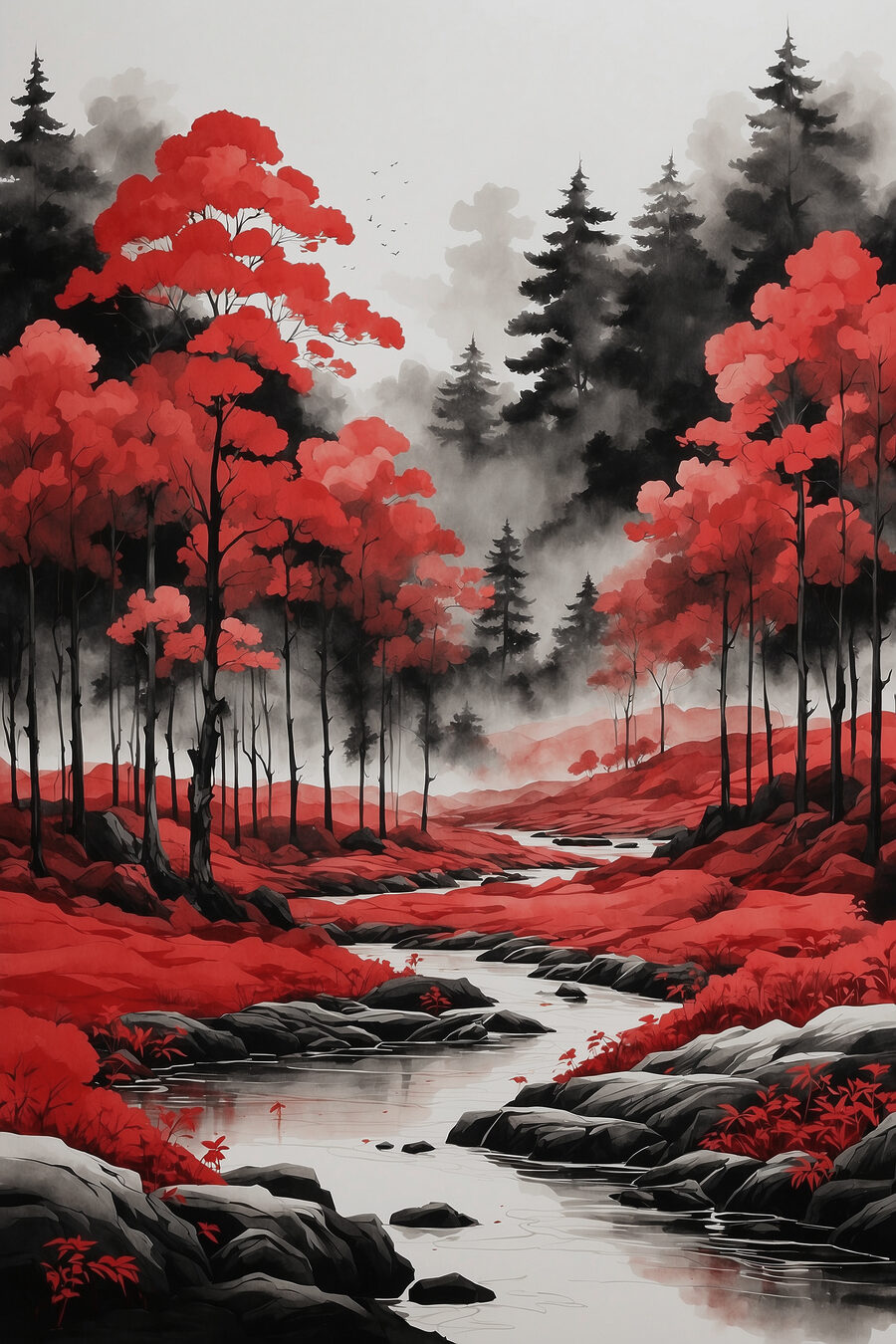 Rivière en forêt — motif complet
