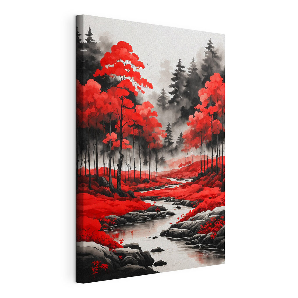 Rivière en forêt, toile tendue et bord enveloppé