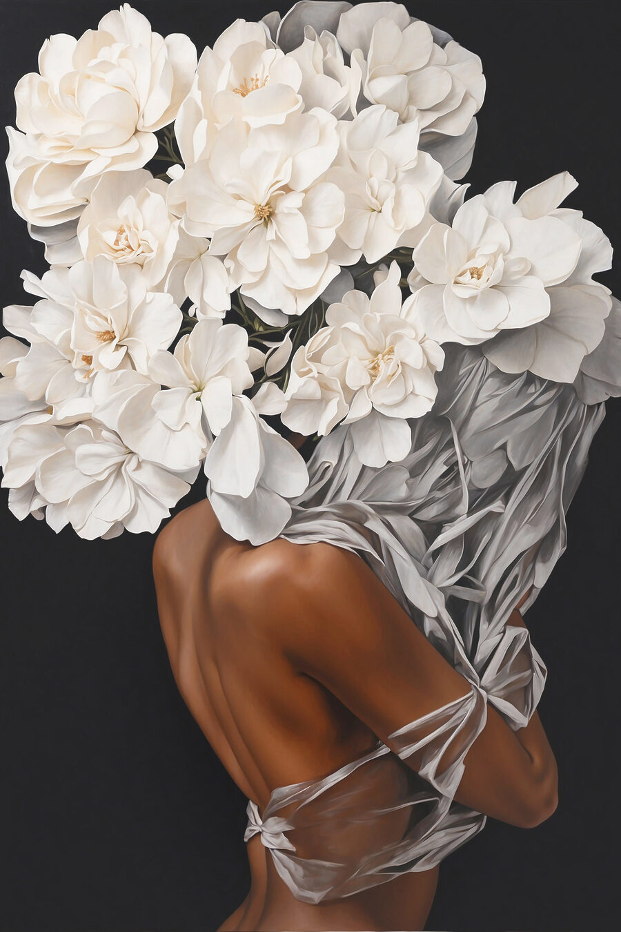 Fleurs blanches sur l’épaule — motif complet