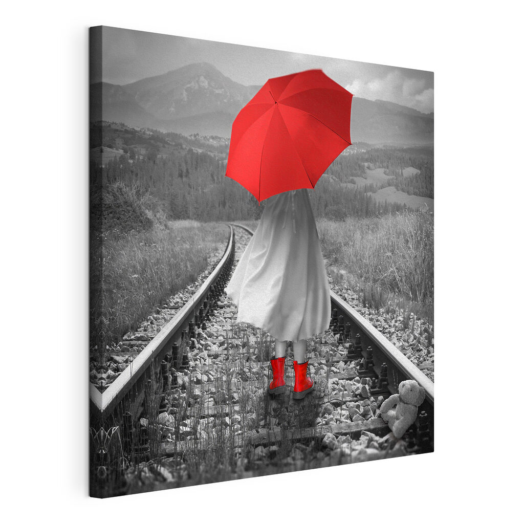 Parapluie rouge sur rails — vue du produit