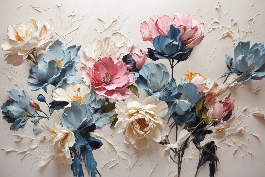 Fleurs bleues et roses — motif complet