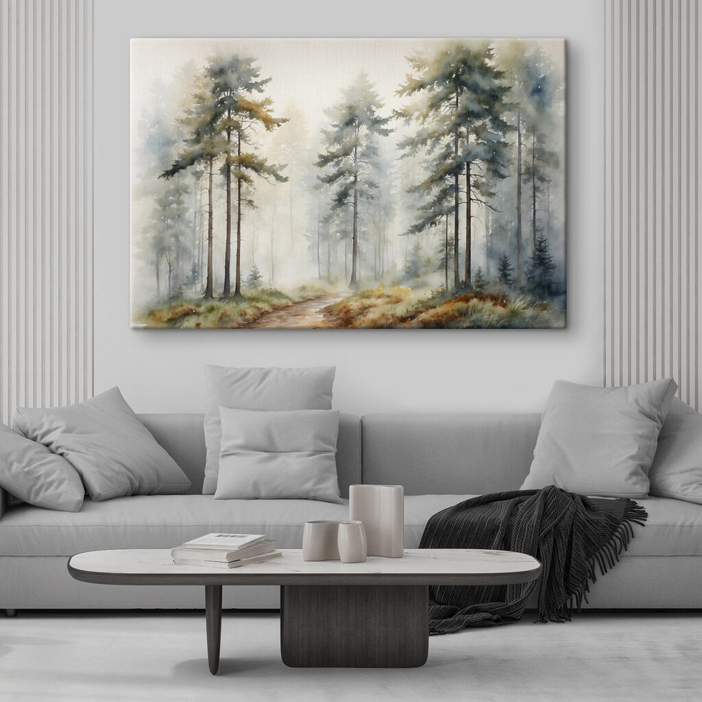 Forêt brumeuse à l’aquarelle — intérieur 1