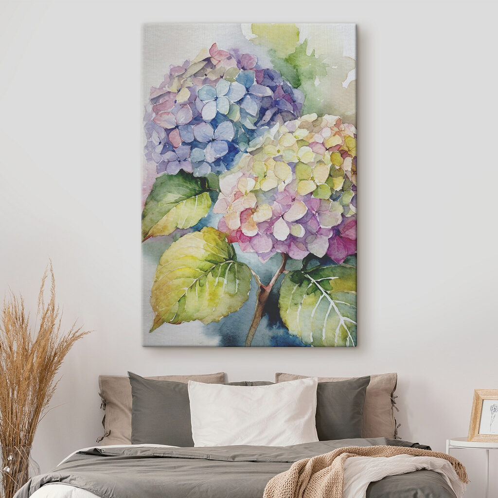 Hortensias en aquarelle légère — intérieur 3