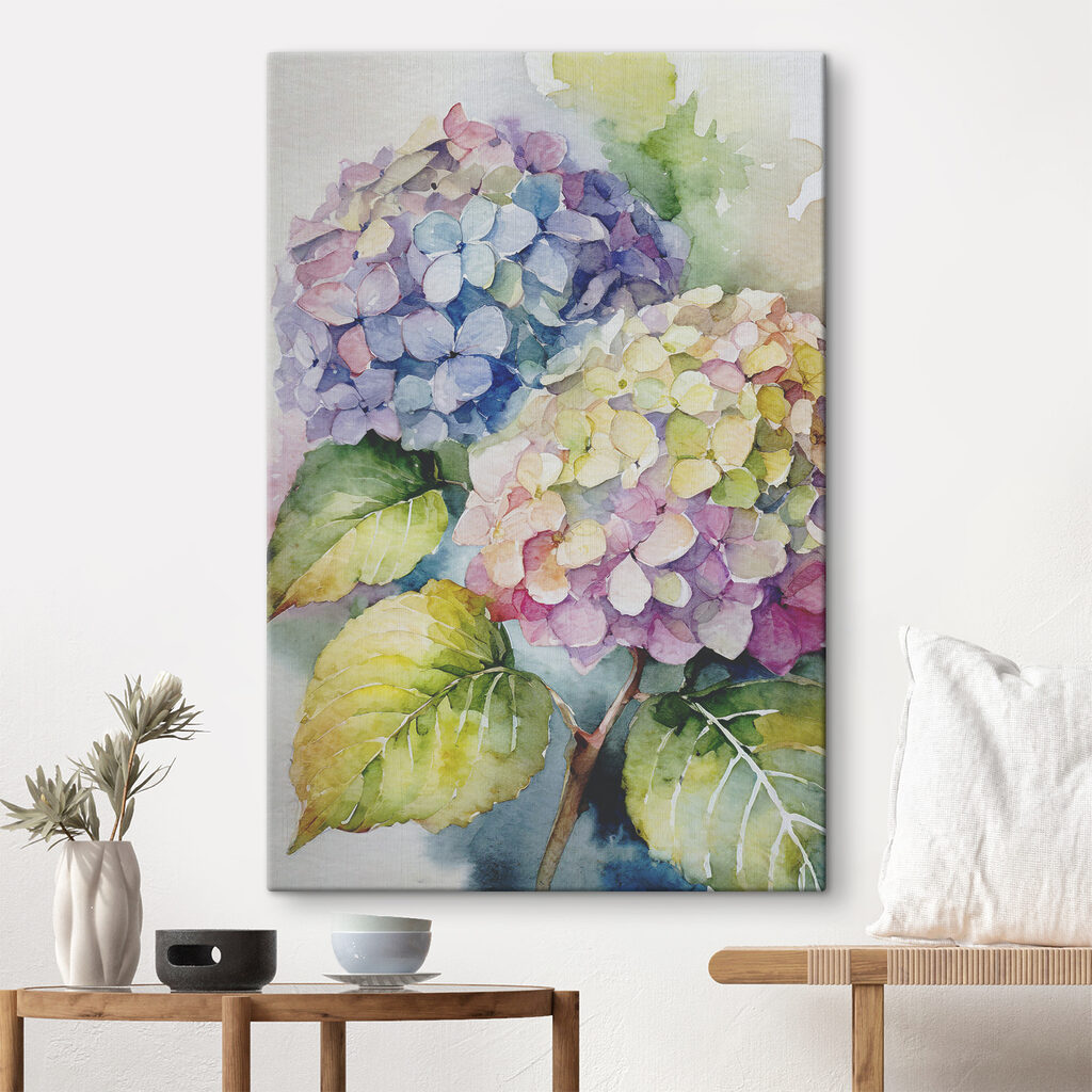 Hortensias en aquarelle légère — intérieur 2