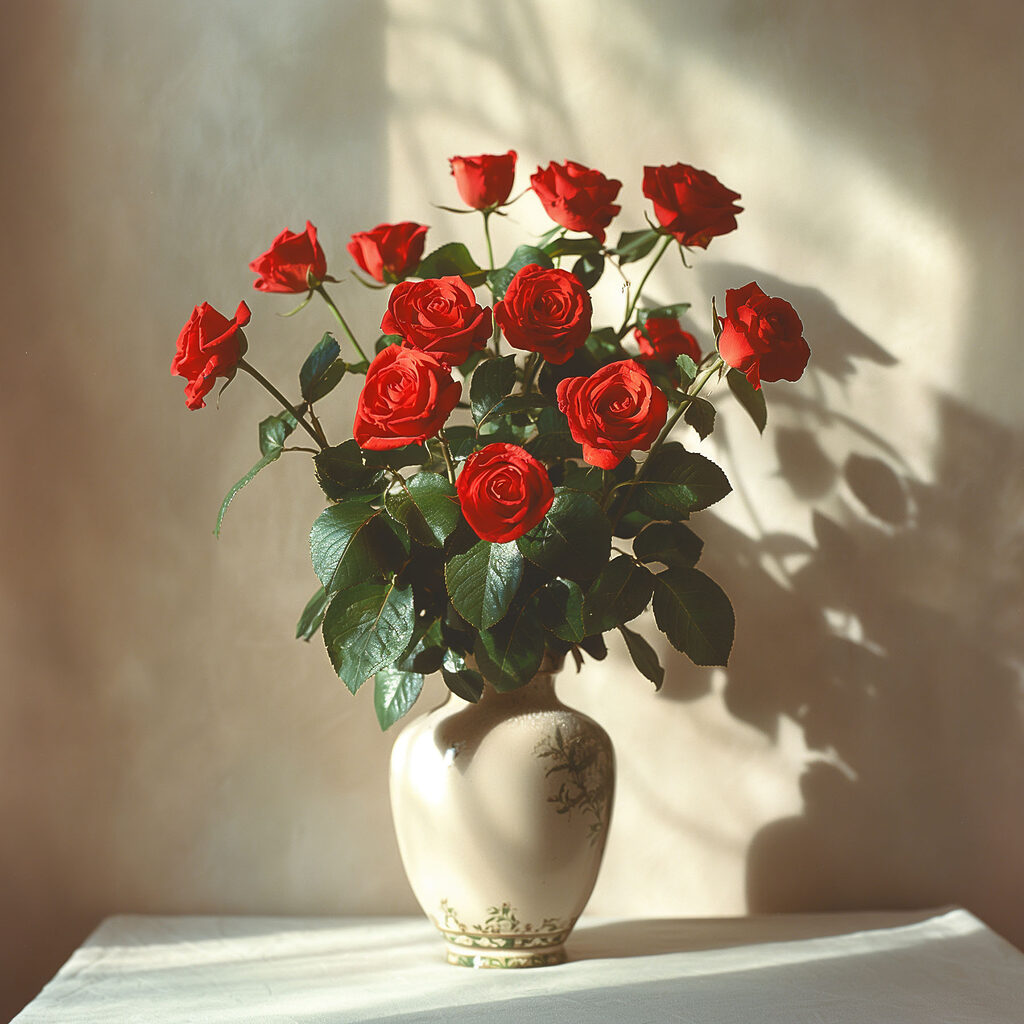 Vase de roses rouges — motif complet