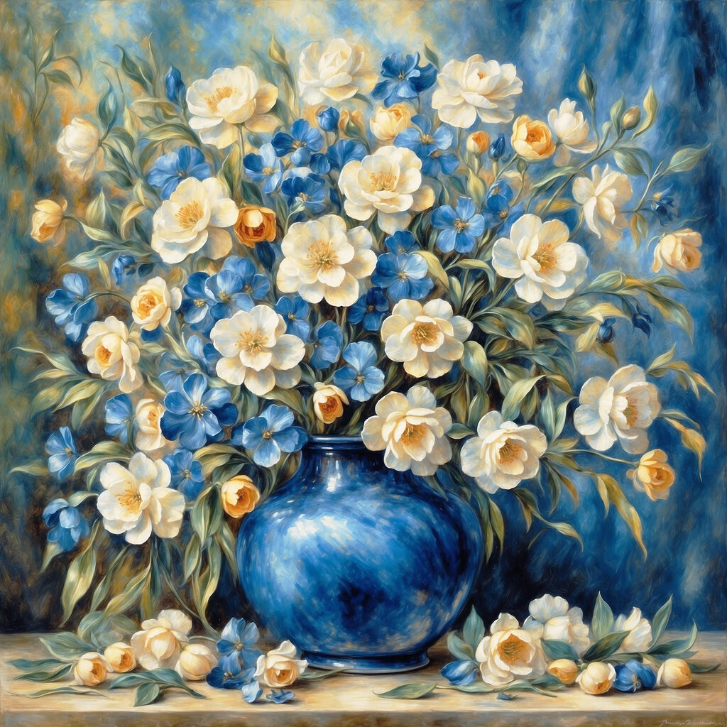 Bouquet au vase bleu — motif complet