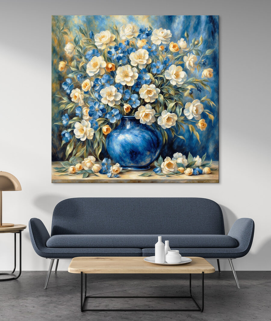 Bouquet au vase bleu — intérieur 1