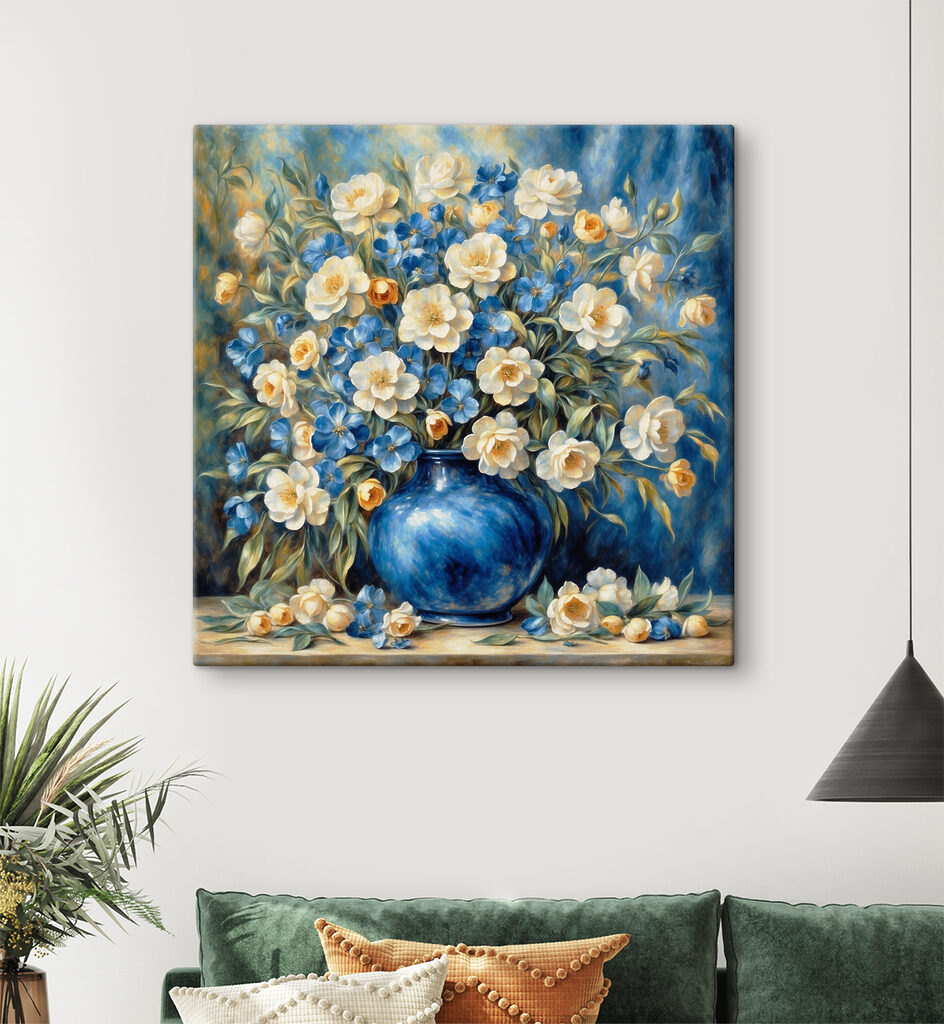 Bouquet au vase bleu — intérieur 3