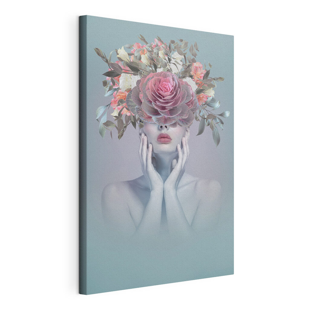 Rose devant les yeux, toile tendue et bord enveloppé