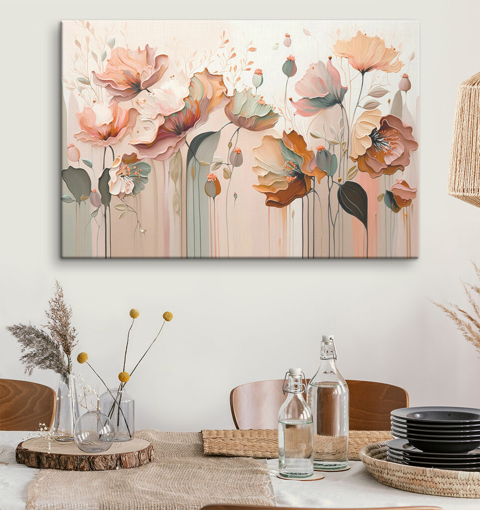 Fleurs aux tons saumon dans un intérieur
