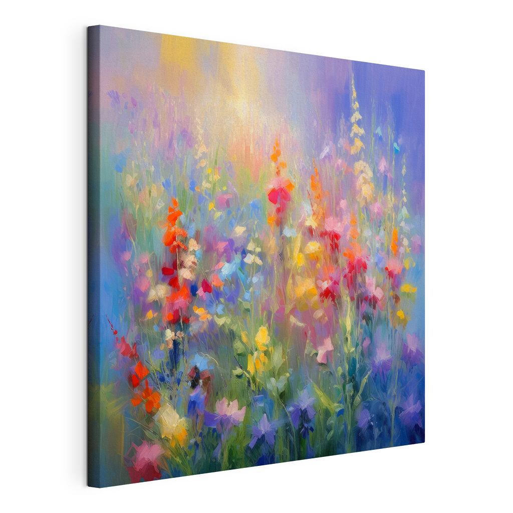 Prairie en fleurs, toile tendue et bord enveloppé