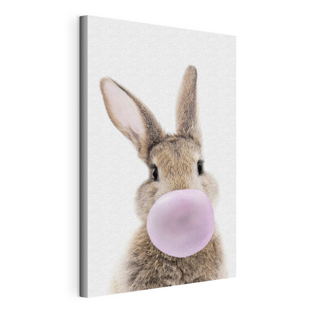 Lapin au chewing-gum, toile tendue et bord enveloppé