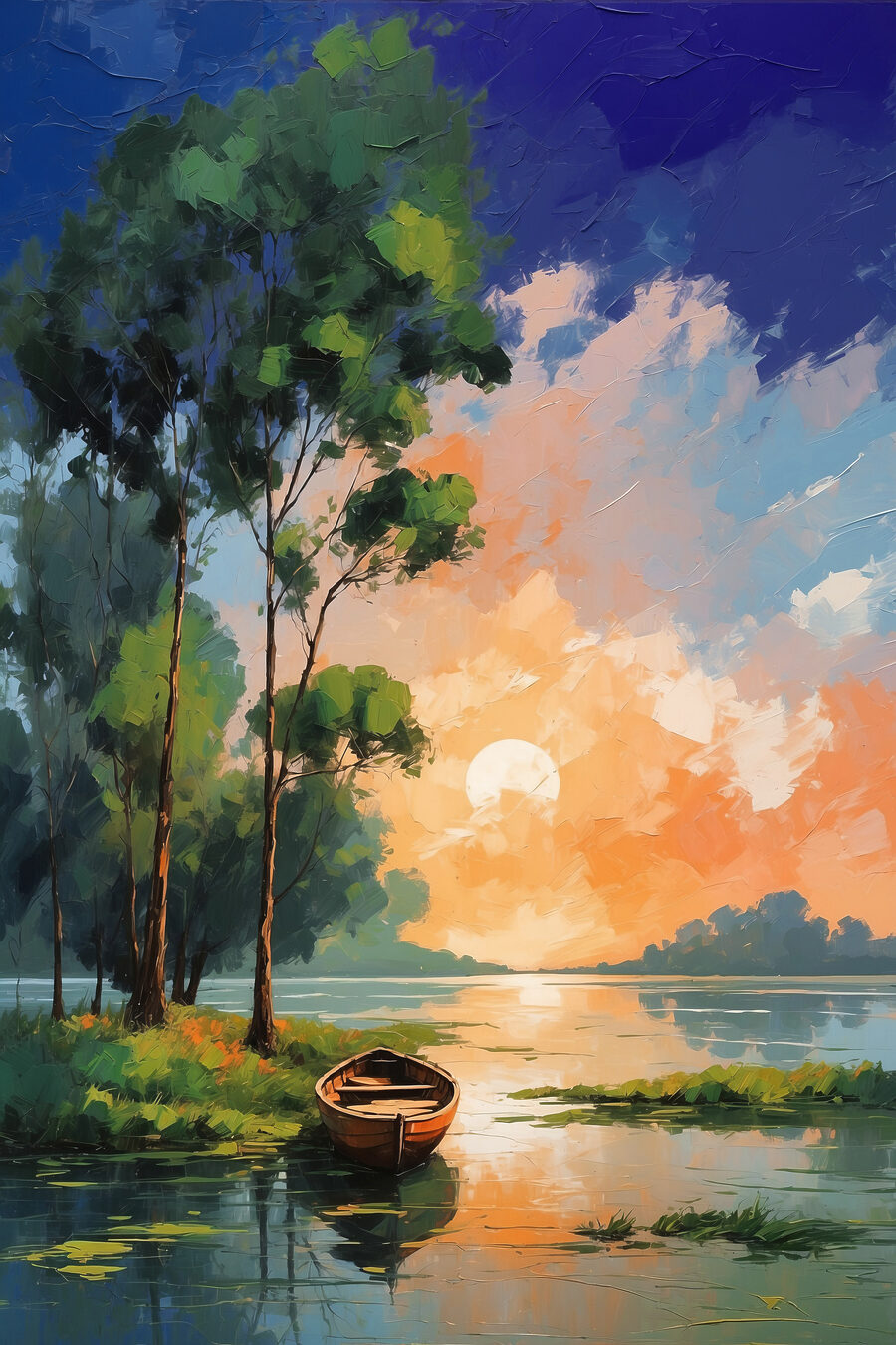 Barque sous les arbres — motif complet