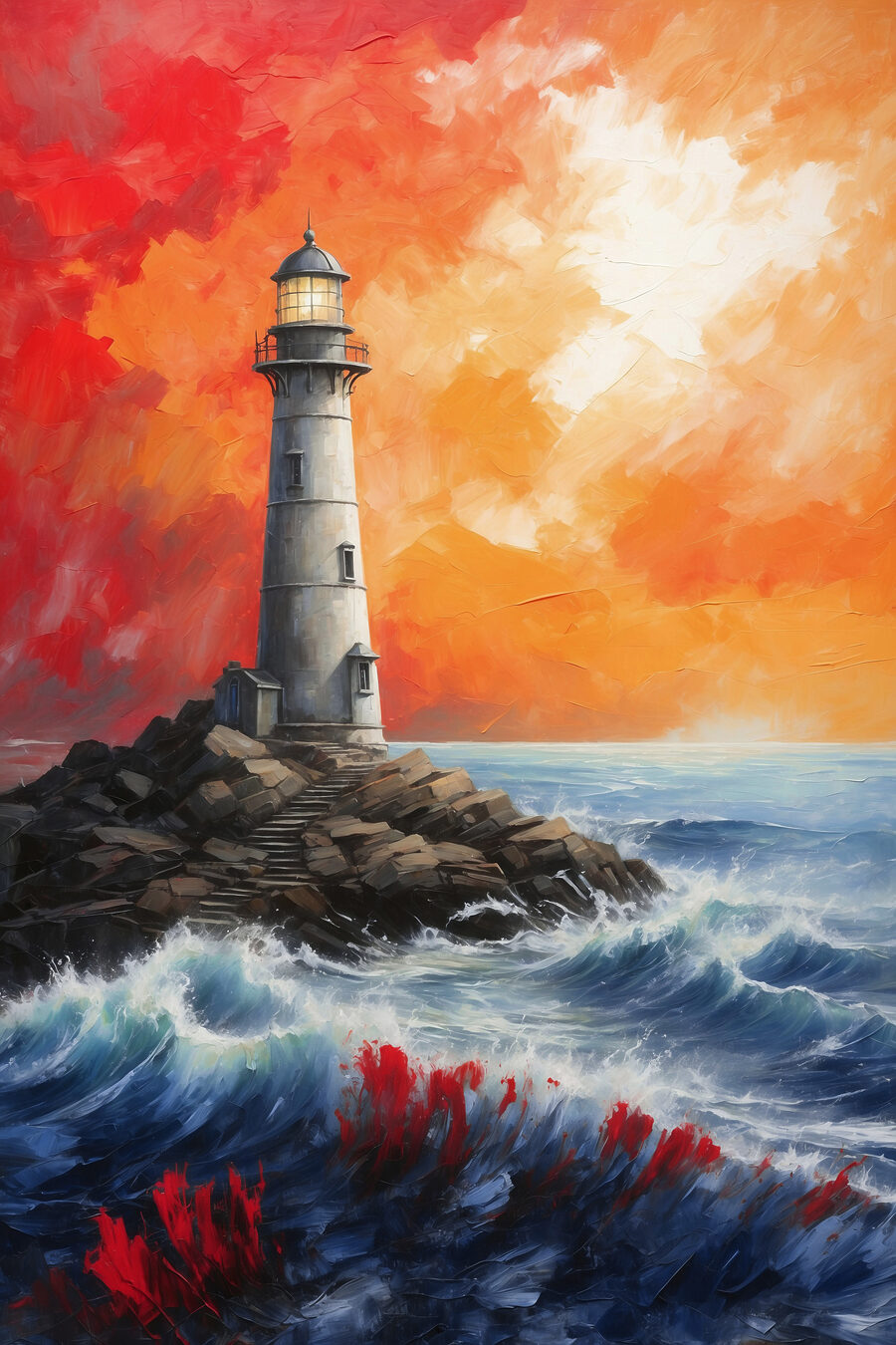 Phare sur les rochers — motif complet