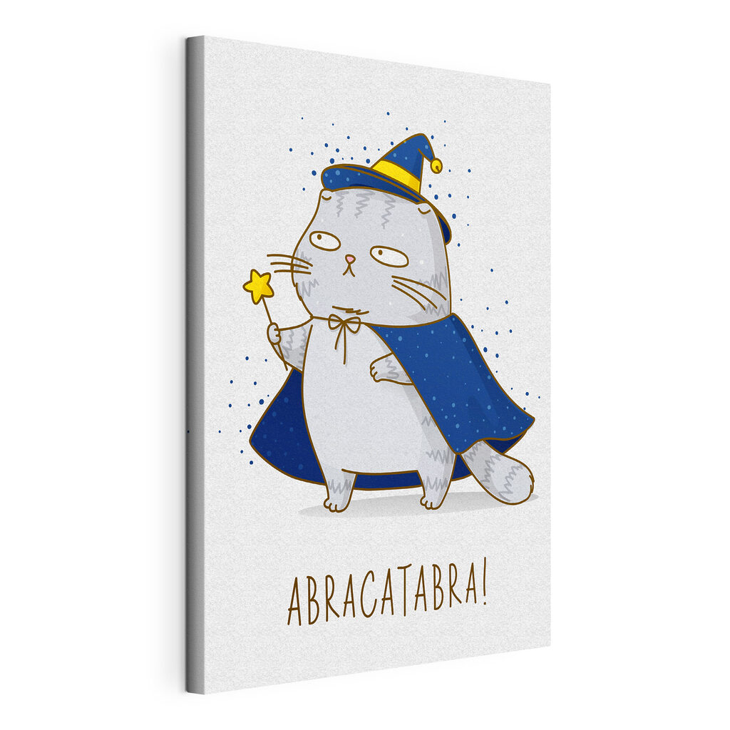 Chat magicien, toile tendue et bord enveloppé