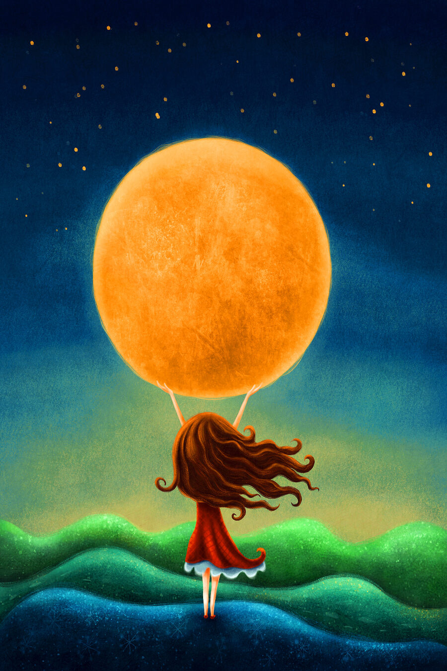 Fillette sous les étoiles — motif complet