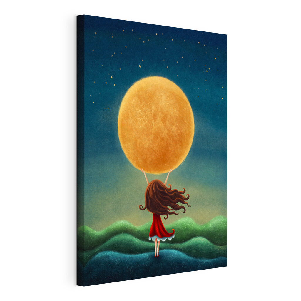 Fillette sous les étoiles, toile tendue et bord enveloppé