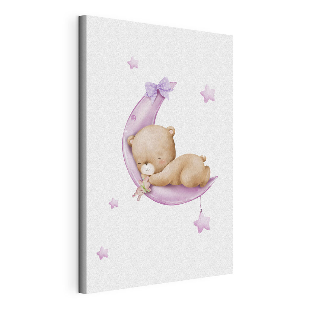 Ourson sur la lune, toile tendue et bord enveloppé