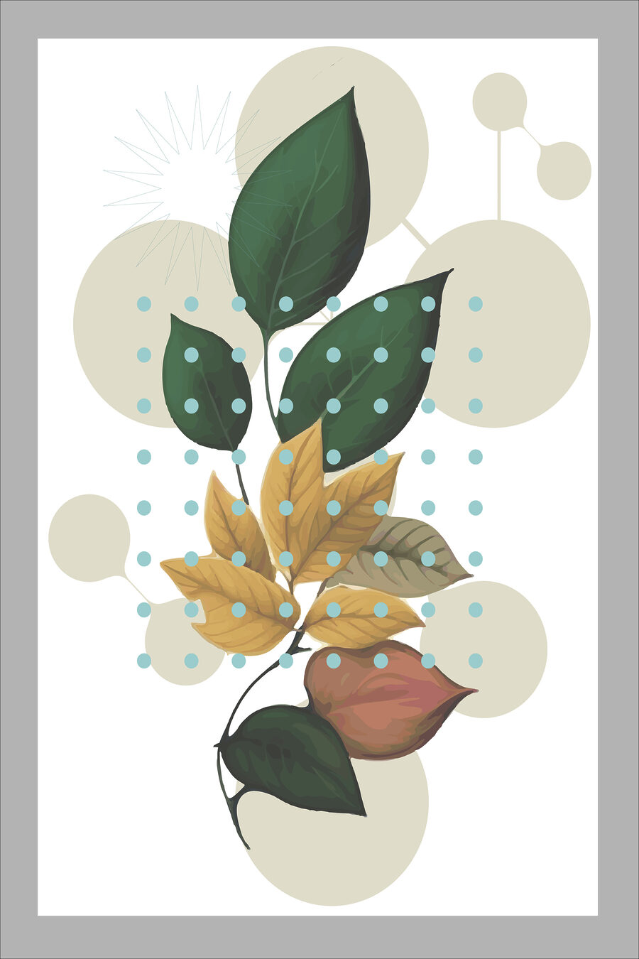 Feuilles et fleurs stylisées — motif complet